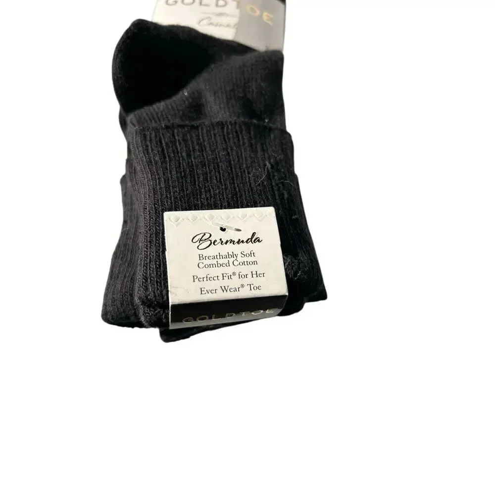 New Women's Gold Toe Bermuda Turn Cuff Black Socks Size 6-9 Style 3524
